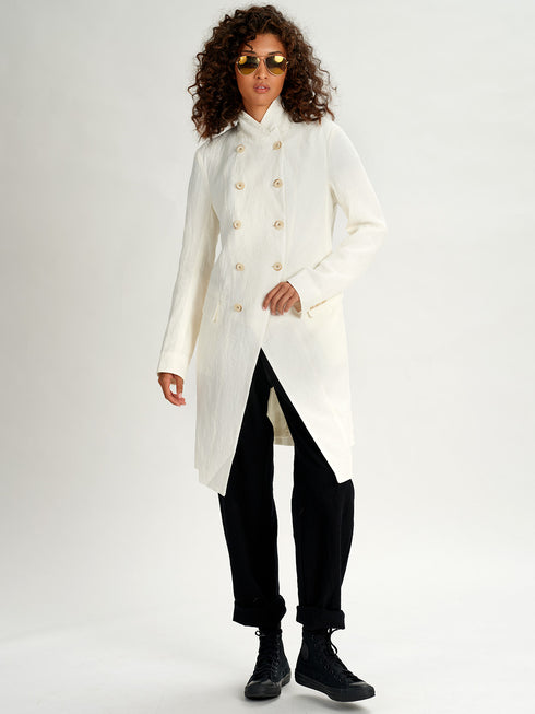 Forme d'Expression Linen DB Cutaway Coat Ecru White